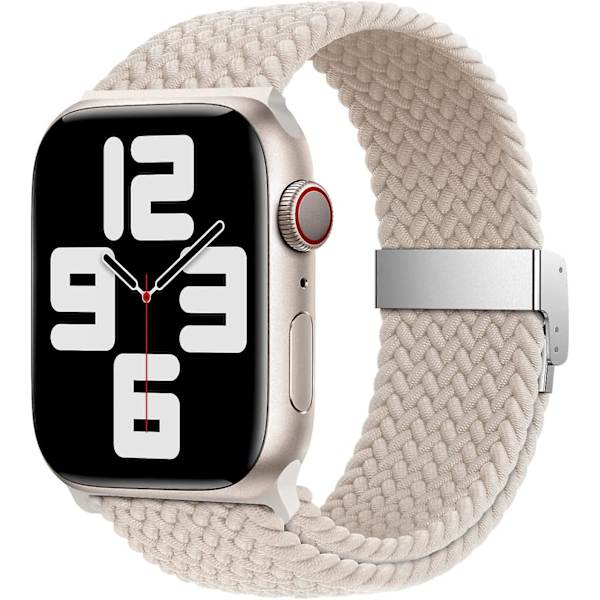 Justerbart vitt vävt Solo Loop-band för Apple Watch - Kompatibelt med Iwatch Series Ultra Se 8/7 - Elastiskt nylonarmband