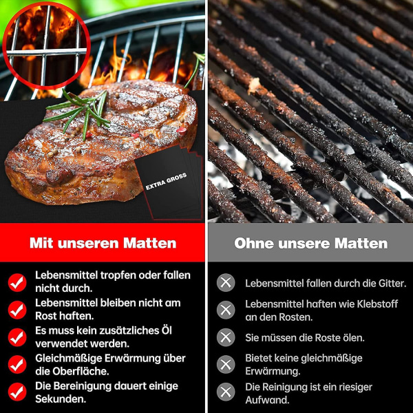 8-Pack BBQ Grillmatter - 40x33 cm - Teflonbelagt, non-stick, PFOA-fri - Varmebestandig opptil 260°C