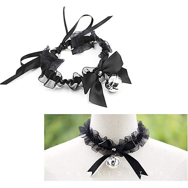 Musta nahkainen choker-setti miehille, naisille ja tytöille
