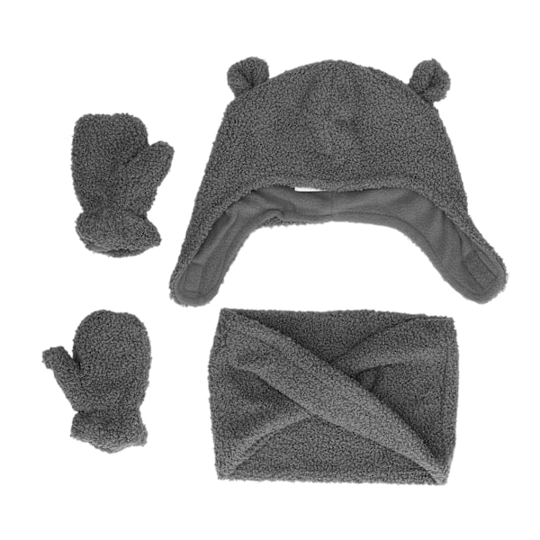 Söt babyhatt handskar halsduk set polyester fiber dubbla lager håller varm vinterhatt handskar halsduk