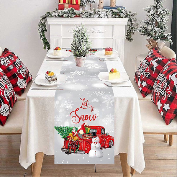 Vit Julbordslöpare, Let It Snow Jul Snöflinga Bordslöpare, Snögubbe & Lastbil Vintertema (40*140cm)