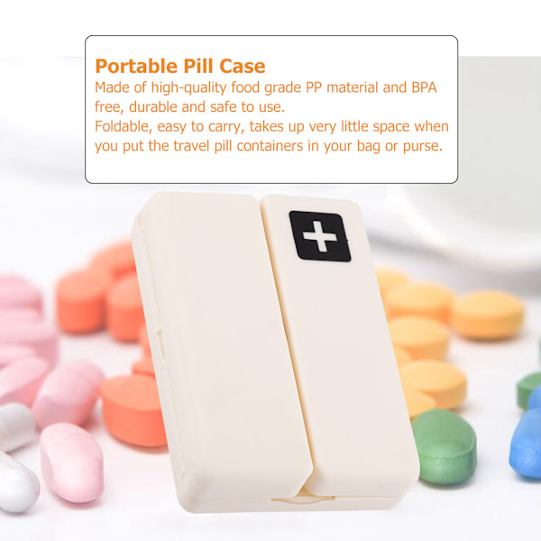 Bärbar medicinväska hopfällbar magnetisk pillerlåda arrangör med 7 fack (vit)