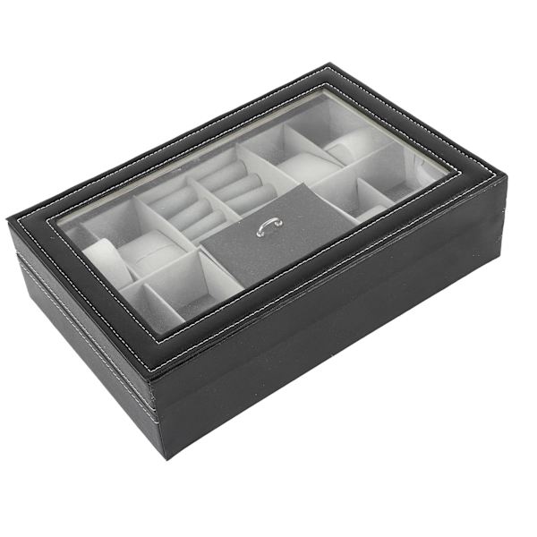 Kellon watch 8 paikka watch case, 2 lokero rengas Lukittava PU-nahkainen watch säilytyslaatikko, jossa lasikansi