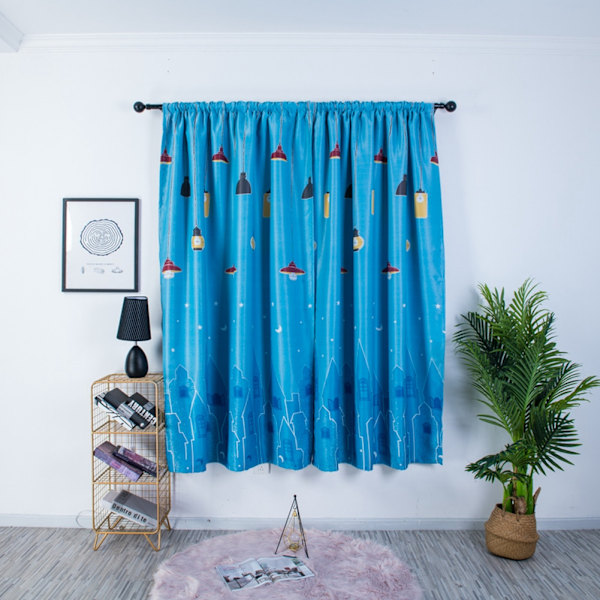 Stue og soverom polyester trykkmønster vindusskygge gardin dekorasjon blå