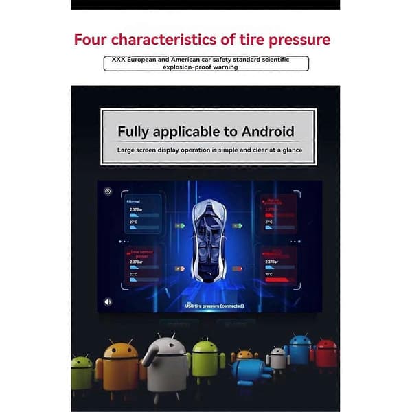 USB Android Trådløst TPMS Dæktryksovervågningssystem Ekstern