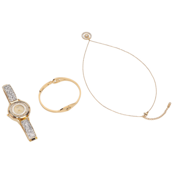 Watch för kvinnor Set vattentät gyllene watch Armband och halsband Set för bröllop Högtider Födelsedagar