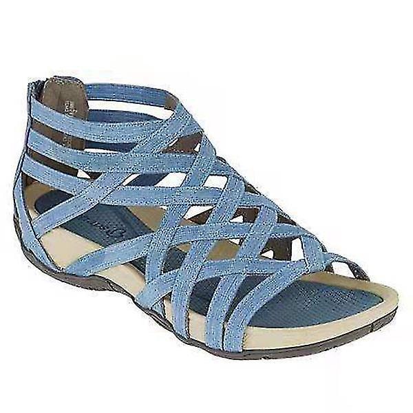 Dam Sandaler Sommar Strand Romerska Gladiator Sandaler Med Ihålig Rund Tå Och Bandage Design37 Blå