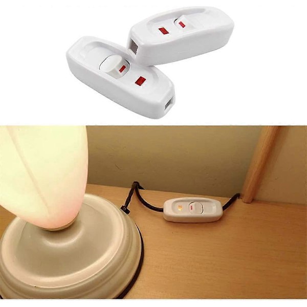 2-pack AC 250V 10A Inline På/Av Vippströmbrytare Bordslampa Kabelströmbrytare med Vit LED-indikator