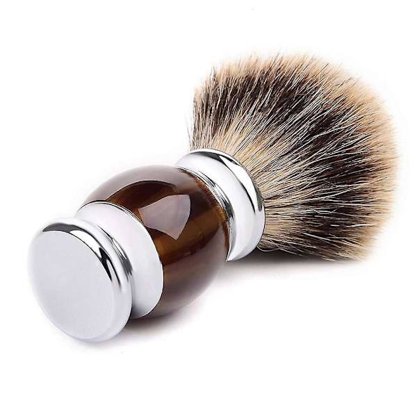 Håndlaget barberkost i grevlinghår med fin harpikshåndtak og rustfritt stålbase - Brun