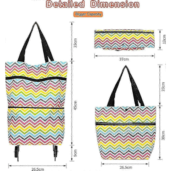 2 i 1 trillebager hjemme tote handleveske vanntett sammenleggbar kapasitet 15 kg (Fargerik)