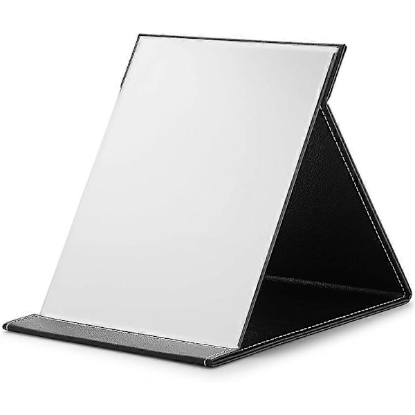 Bärbar Hopfällbar Spegel, Justerbar, Ultratunn Sminkspegel med PU Läderfodral, 8\", Svart