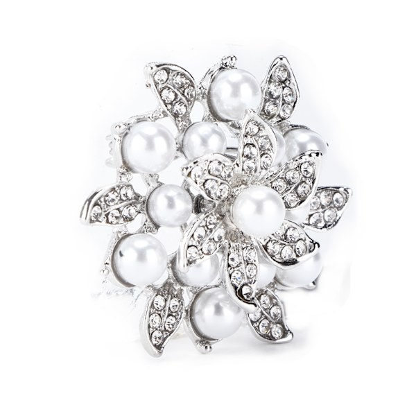 Brosch Diamond Flower Pearl Legering Mode för utsökt Present tygdekorationerSilver