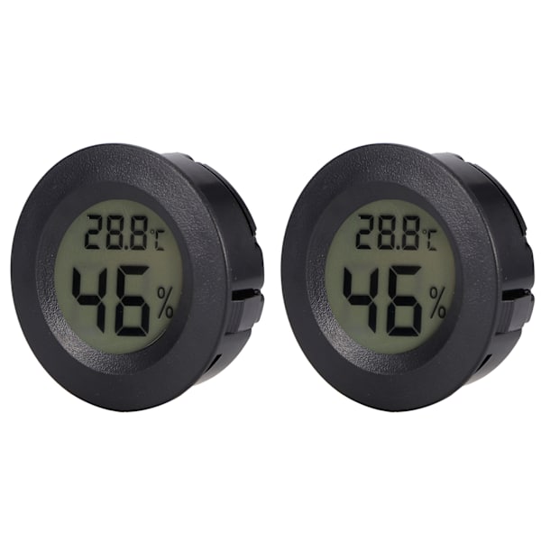 2 stk. Mini Digital LCD Termometer Hygrometer Rund Form Temperatur Fugtighedsmåler til Krybdyrboks
