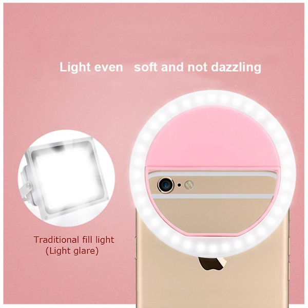 Bärbar USB-laddning LED Selfie Ring Light Telefon Förbättringsljus - Rosa