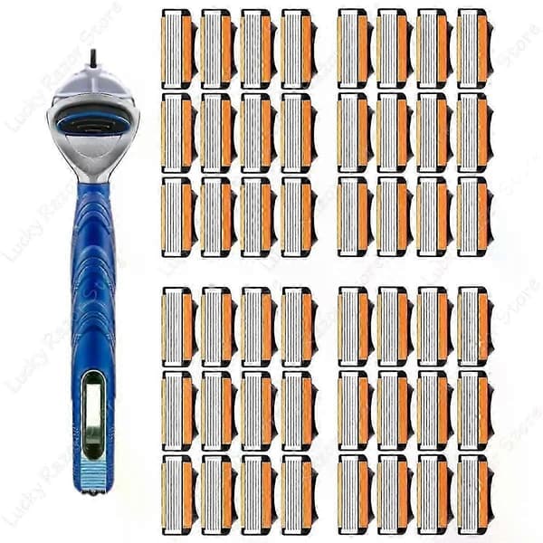 Barberhøvel Syklisk Utskiftbart Barberblad 5 Lag Sikkerhet Manuell Barberhøvel Hodebytte Profesjonelle Barberblader 24 Pcs with 1handle