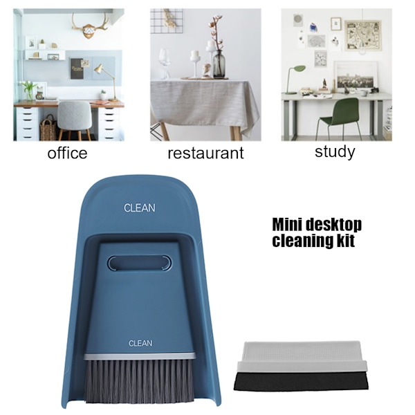 Bærbar Mini Kost og Feiesett Husholdning Desktop Rengjøringsbørste Tørke Rengjøringsverktøysett Marineblå