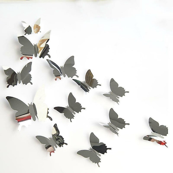 48 Delar DIY Spegel Fjäril Kombinerad 3D Fjärilar Väggdekaler Heminredning