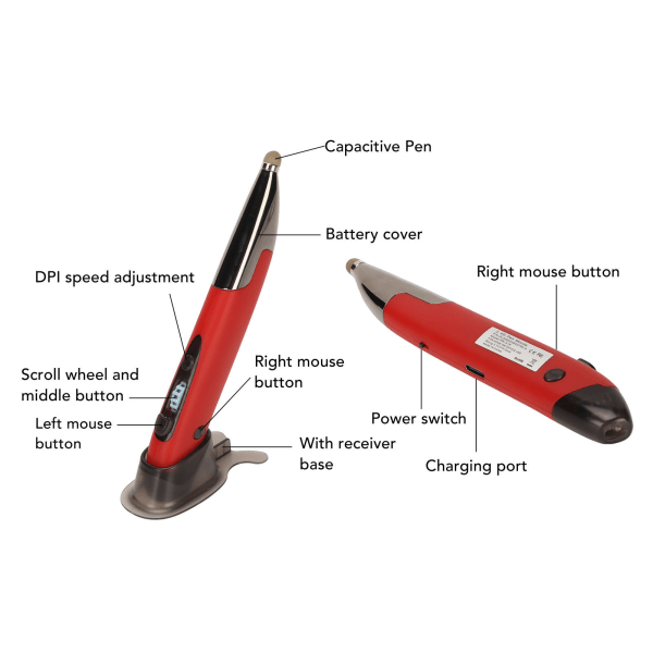 Trådlös Pen Mus Uppladdningsbar Lysande Tyst Liten Bärbar Bluetooth 2,4g Dual Mode Trådlös Pen Mus för PC Laptop Röd