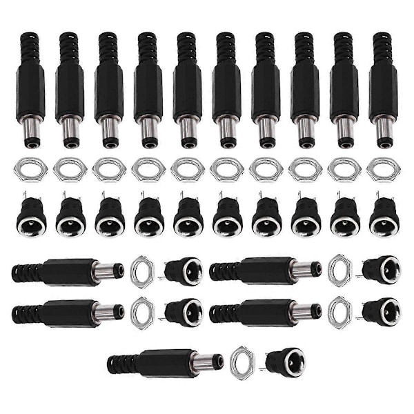15 Set DC Strömkontakter 5.5mm Kontakter Hane och Hona Jack Uttag Fotofärg