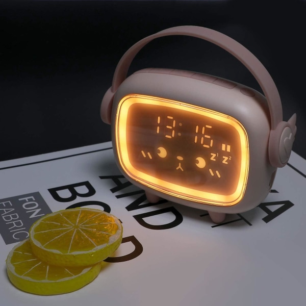 Söt röststyrd digital väckarklocka med nattljus, snooze och laddningskapacitet