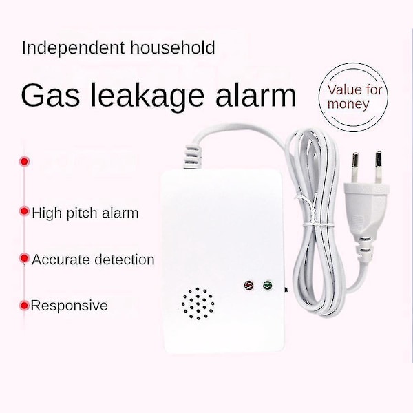 2 stk. Uafhængig kulilte detektor, gasdetektor, gasalarmsensor metan propan, gaslækagedetektor, EU-stik