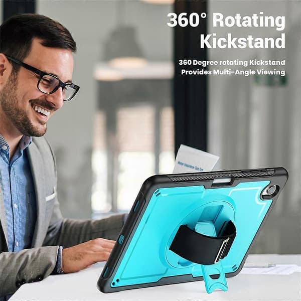 Compatible with Samsung Galaxy Tab S11 Case Hand Strap Stand PC + TPU Tablet Case with Shoulder Strap and Pen Holder LightBlue