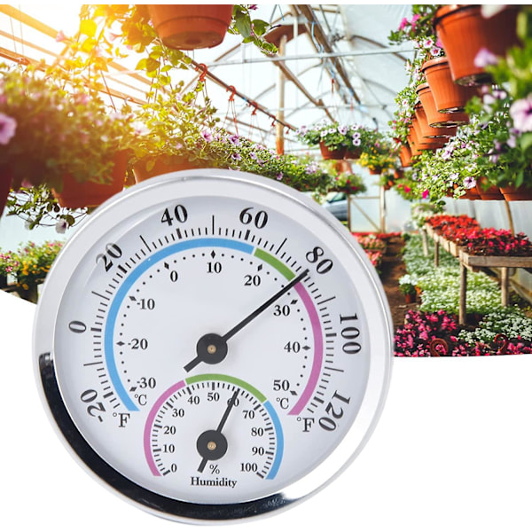 Indendørs Termometer med Fugtighedsmåler, Mini Indendørs Termometer Hygrometer 2 i 1 Kompakt Struktur Transparent Skala Sølv Fugtighedsmåler til Drivhus