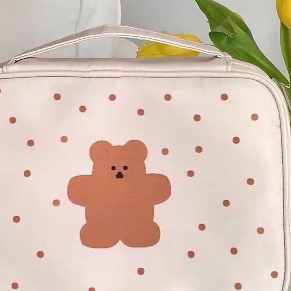 Karhu Kosmetiikkalaukku Söpö Kannettava Canvas Kosmetiikkalaukku Vetoketjulla Tytöille Opiskelijoille Beige Piste Karhu