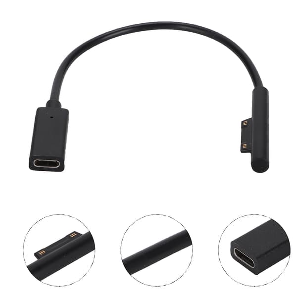 20 cm kraftig PD-ladekabel strømledning for Microsoft Surface Pro6/Pro5/4/3/2 Svart