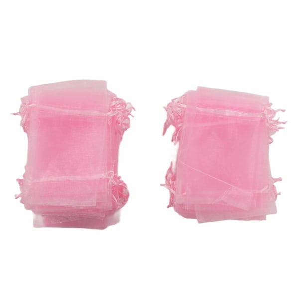 100 stk. Organzaposer 10x15cm Transparente gaveposer med snøre Netbærbar smykkeposer Snøre til bryllup Pink