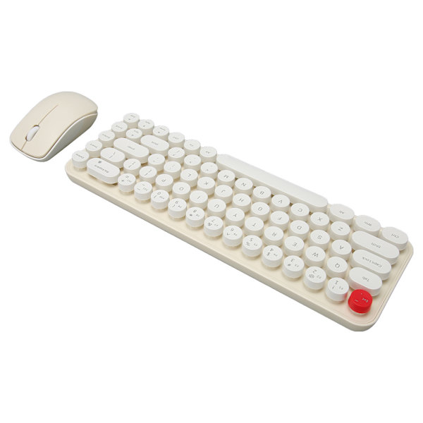 Trådlösa tangentbord och muskombinationer 68 tangenter 2,4 GHz Retro skrivmaskinstangentbord Optisk mus för bärbar dator Beige