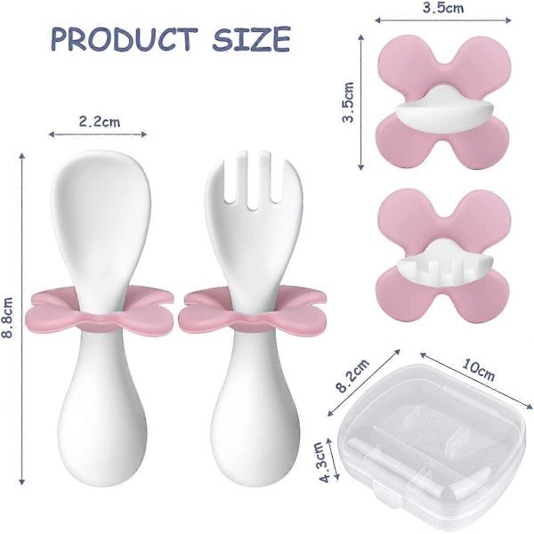 Babyskje og gaffel, 2 stk. Ergonomisk bestikk for baby, ergonomisk læringsbestikk som forenkler selv-mating (hvit)
