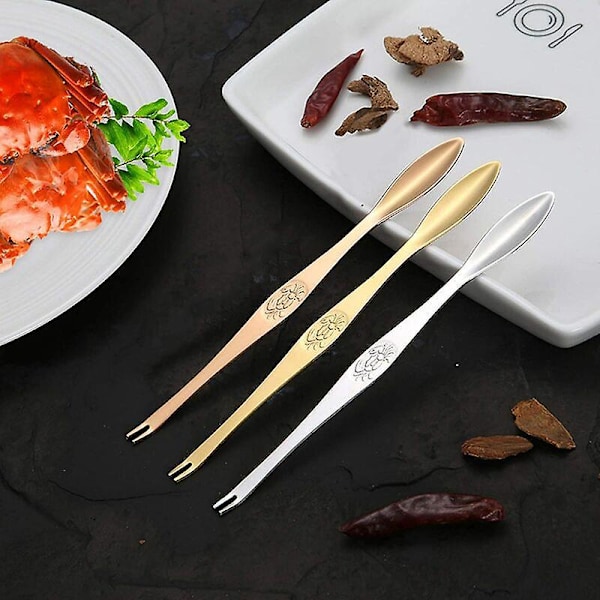 Krabbe Gafler Seafood Gafler Frugt Gafler Rustfrit Stål Hummer Gafler Picker til Hjem Restaurant (Guld) 6 stk