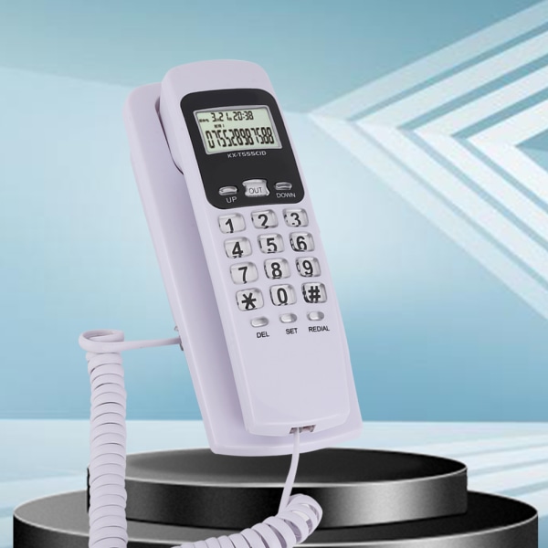T555 Mini Veggmontert Telefon Anrops-ID Hotell Hjemmekontor Telefon med LCD-skjerm bakgrunnsbelysning (Hvit)