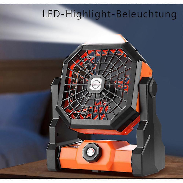 Camping Ventilator, Genopladelig Med LED Lanterne Og Hængekrog Orange