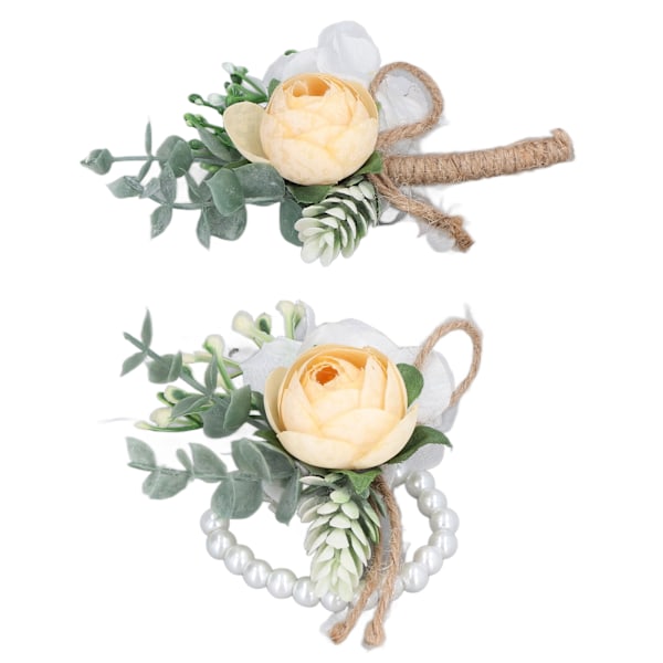 Corsage Utsøkt Bærbar Bryllup Brudepike Brudgom Perle Gul Håndleddsblomst Corsage Sett