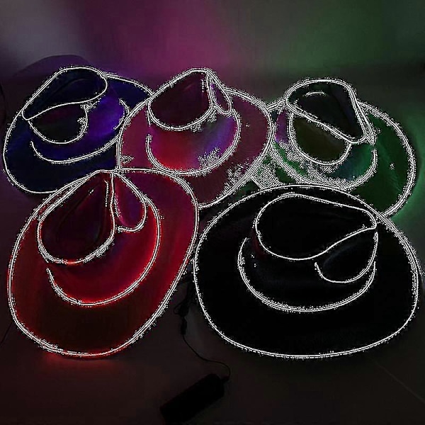 Disco Lysende Led Brud Cowgirl Hat Glødende Lys Bar Kasket Polterabend Festartikler Blinkende Neon Western Cowboy Hat Lilla