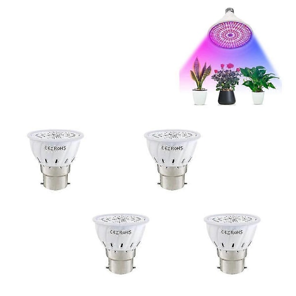 4 stk. LED Vekstlys Pære For Innendørsplanter - Fullspektrum Lampe Hagedekorasjon (b22-60 lysdioder)