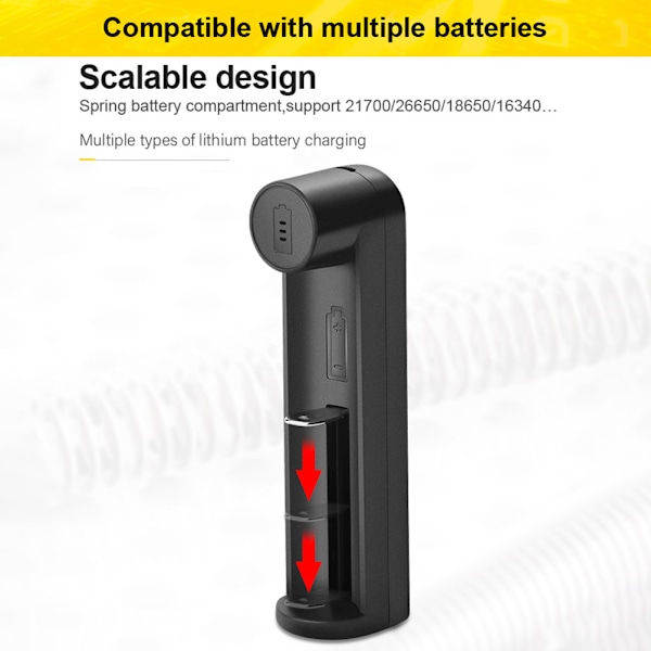 Batterilader 1 spor USB 18650 26650 21700 Li-ion oppladbar batterilader