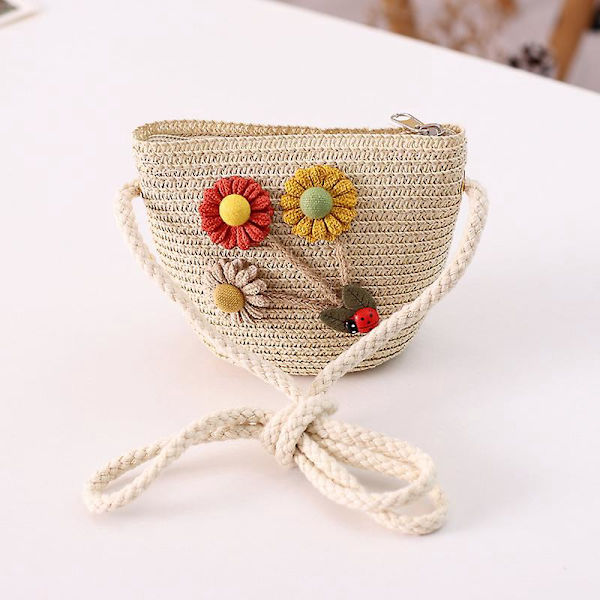 Pige Beige Solhat med Blomsterdekoration - UV-beskyttelse, Sommerhat til Børn (Alder 3-7) - Perfekt til Strand og Vandring