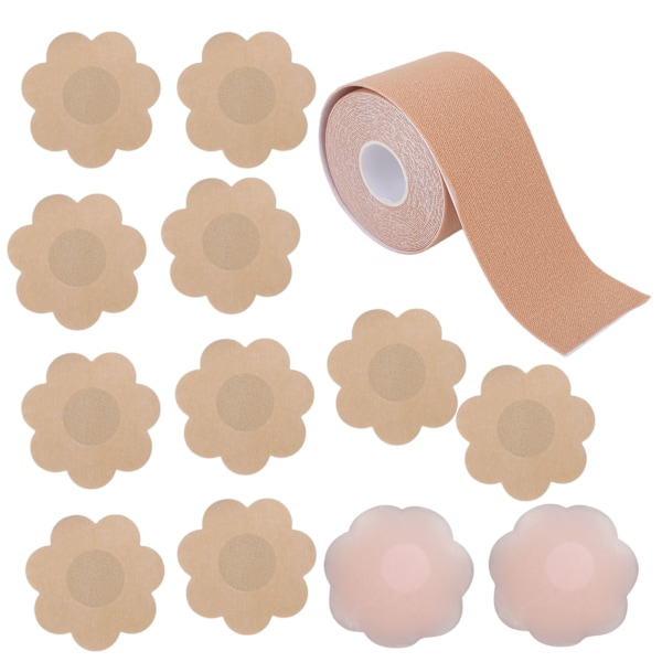 Brystløftetape Pustende Elastisk Boob Tape Sett Silikon Brystvortedeksel Patch