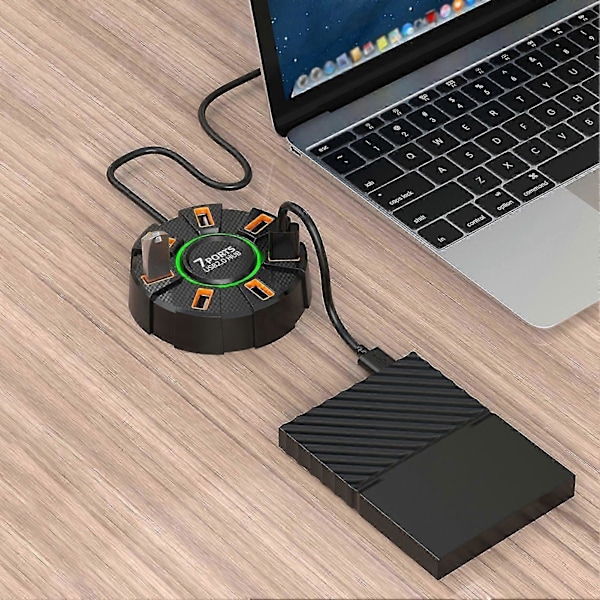 USB HUB Dockingstasjon med 7 porter, høyhastighets dataoverføring, anti-interferens design, overstrømsbeskyttelse, ekspansjonsdokk, svart 60cm