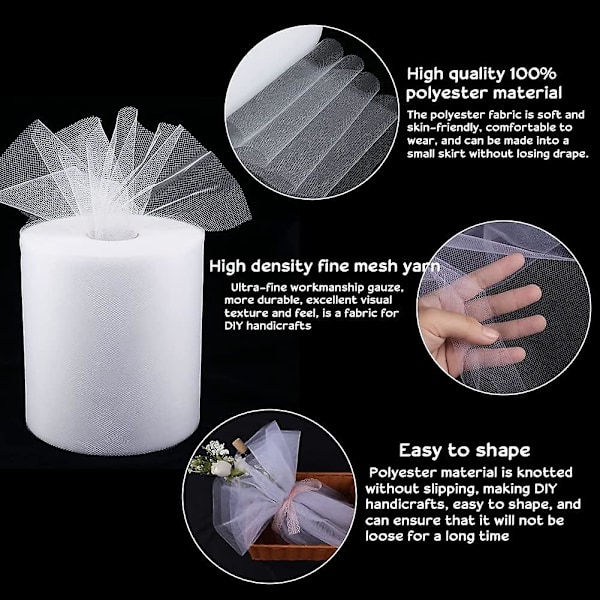 Stor Hvid Tulle Rulle - 110m*15cm til Tutu, Banket, Bryllup, DIY Håndværk