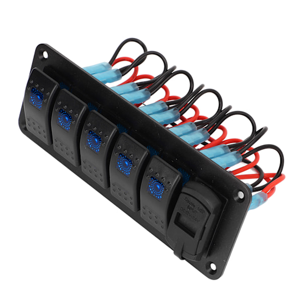 5-knaps vippekontaktpanel 12V-24V dobbelt USB-oplader LED spændingsdisplay til/fra-kontakt til lastbil RV Yacht