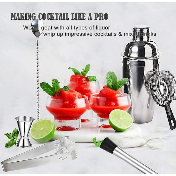 Professionel Boston Cocktail Shaker Sæt - 14 Dele, 500ml Rustfrit Stål Drinkshaker til Hjemmebaren og Cocktailentusiaster