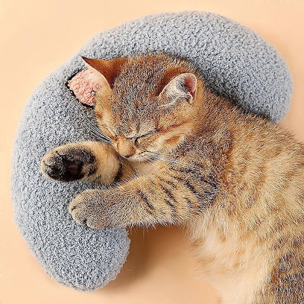 Liten Kudde för Katter, Ultra Mjuk Fluffig Lugnande Leksak Halv Donut Cuddler för Ledavlastning Sömnförbättring Maskintvättbar