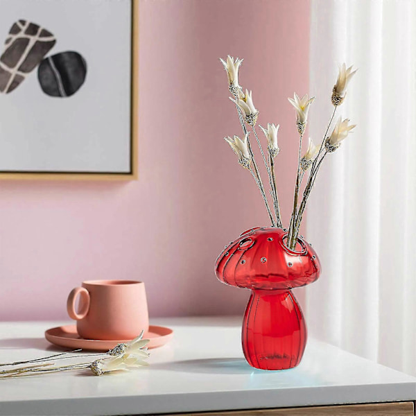 Delikata Svamp Glas Vasar Färgade Fint Glas Vas Svamp Blomvas Svamp Dekor Zekai röd