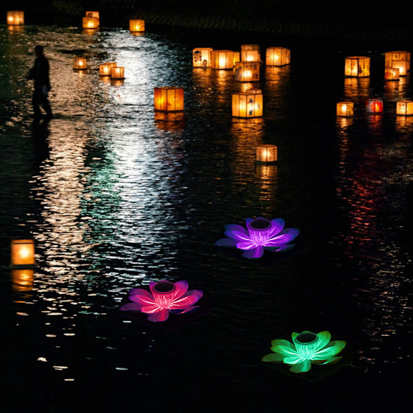 Solcelledam Lys LED Fargeskiftende Lotus Blomst Vanntett Flytende Lampe Lysegul