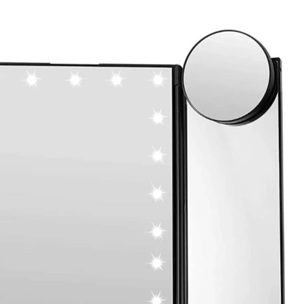 Meikkispeili 3-puolinen taitettava 2X 3X suurennos Kirkkaus Säätö LED-valaistu Peili
