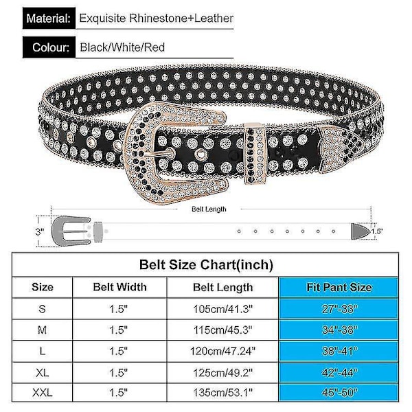 Nahkanauha, jossa koristekiviä - Western Cowboy Cowgirl Bling miehille ja naisille 120cm(47 tuumaa) D valkoinen